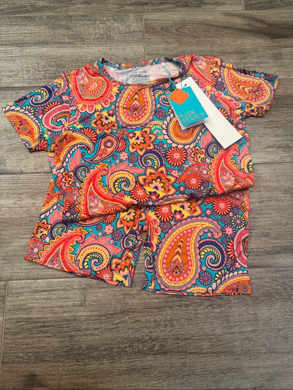 Posh Peanut Bright Paisley Short Sleeve Pajama Set - Pink, Orange, Yellow, Blue